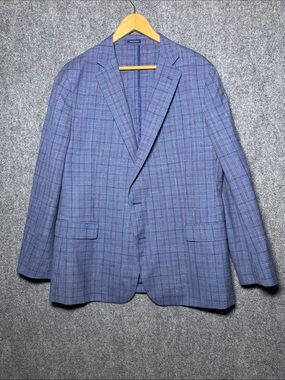 Stafford Blue Plaid Sport Coat with Red Windowpane